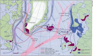 Viking travel routes in the north Atlantic